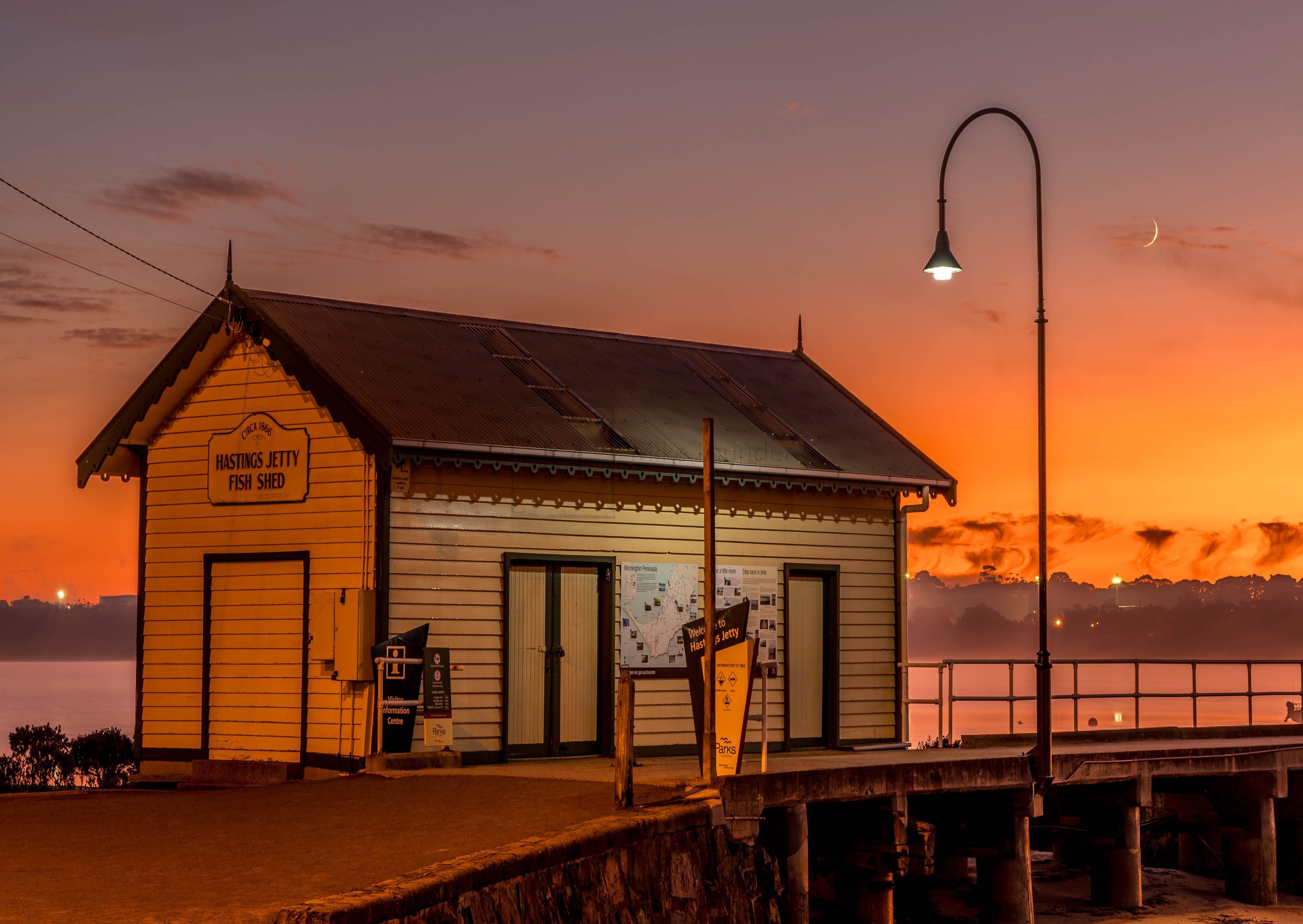 Boathouse at sunrise